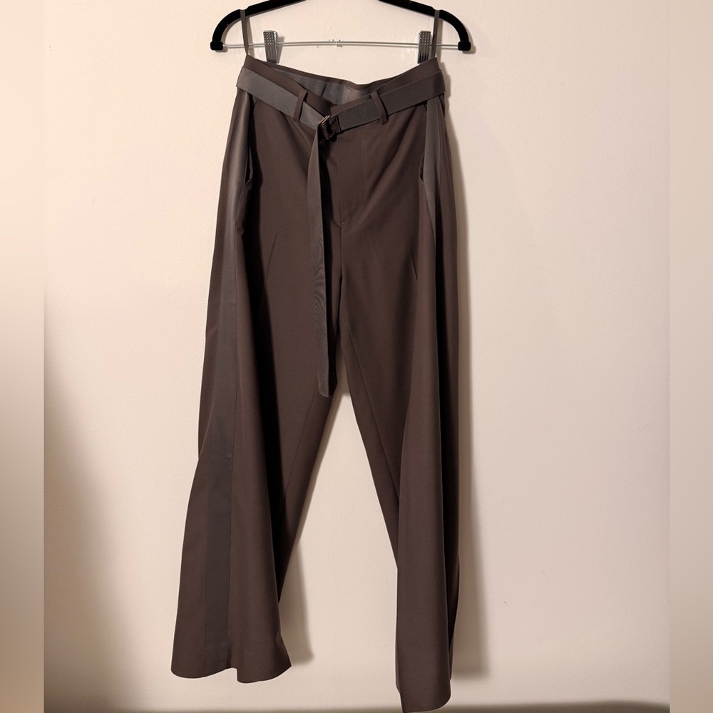 Sacai - Belted Satin Trimmed cady wide-legged pants - Picture 8 of 15